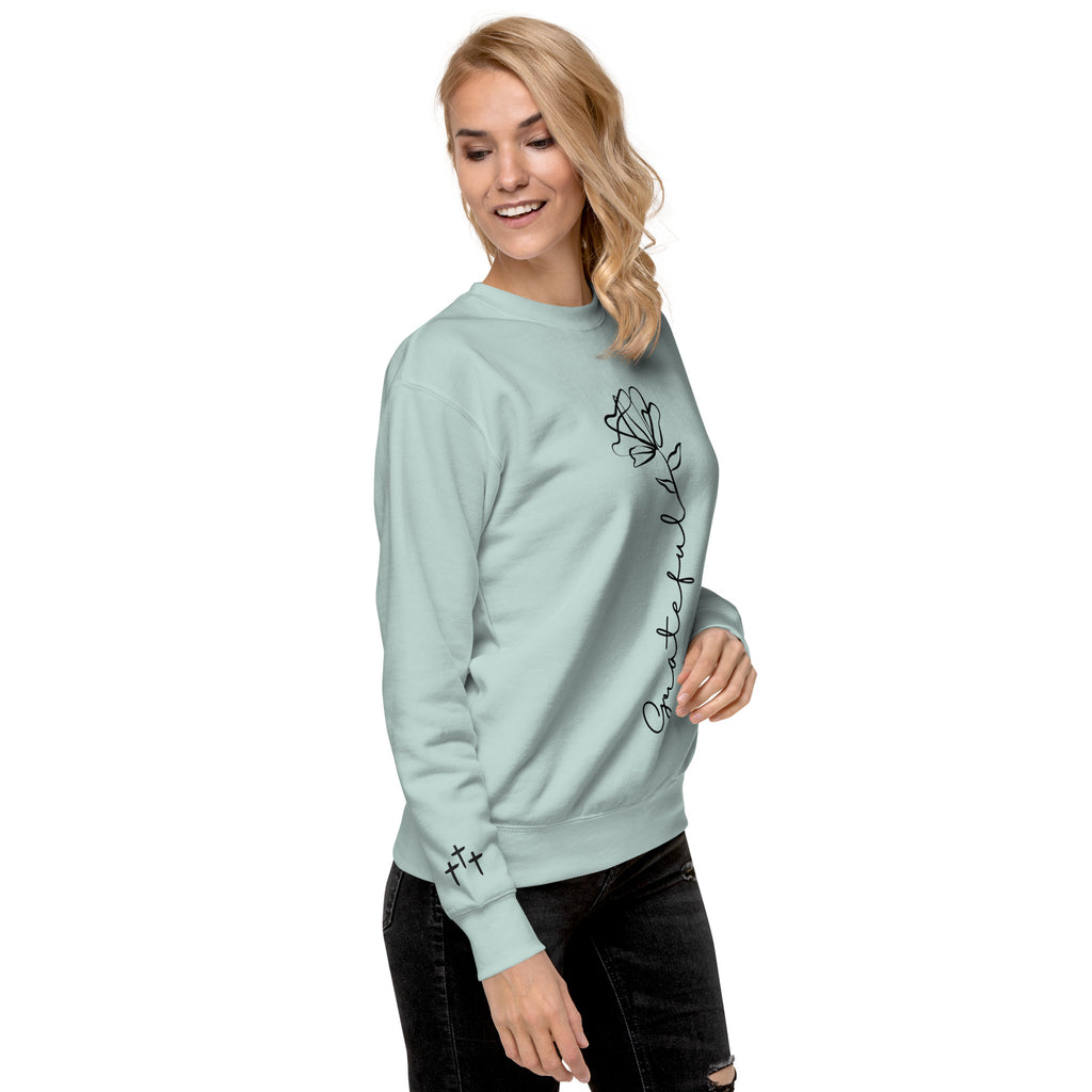 Grateful Rose Premium Crewneck | Women's Christian Sweatshirt