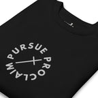 Men's Classic Crewneck Sweatshirt - Pursue and Proclaim Embroidery - Various Colors Christian Faith Sweater