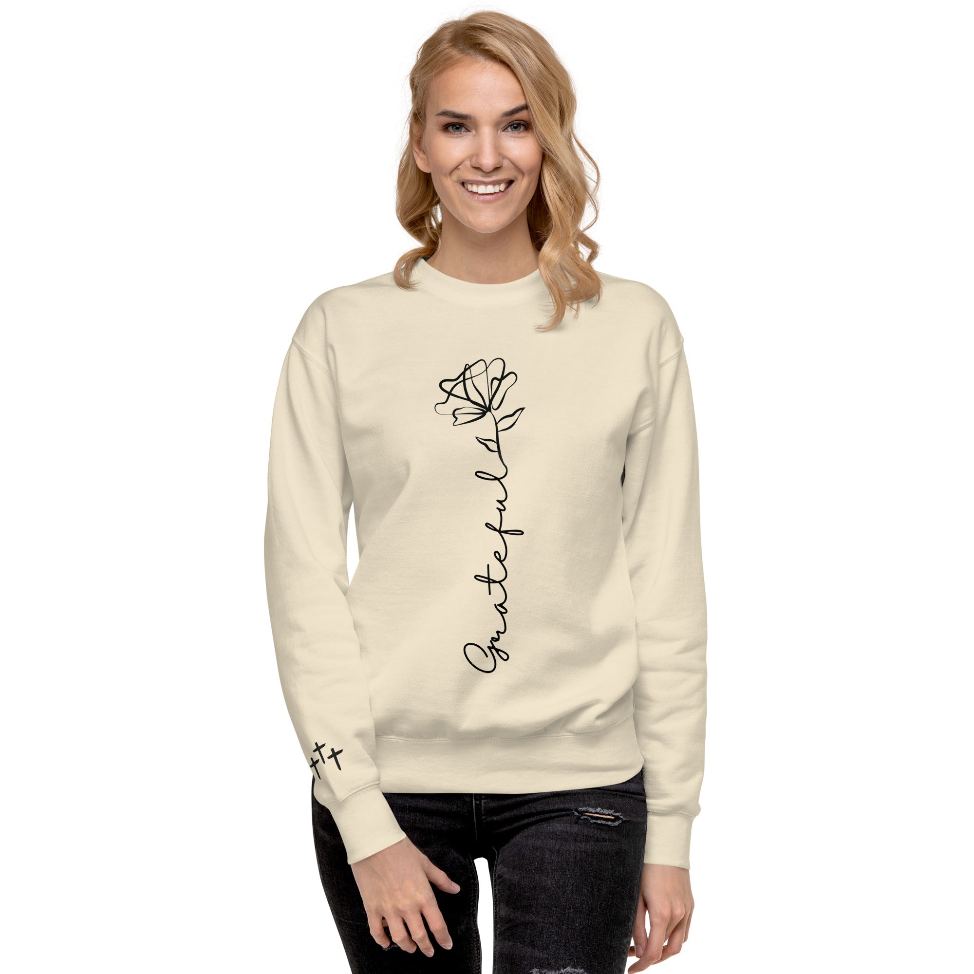 Grateful Rose Premium Crewneck | Women's Christian Sweatshirt
