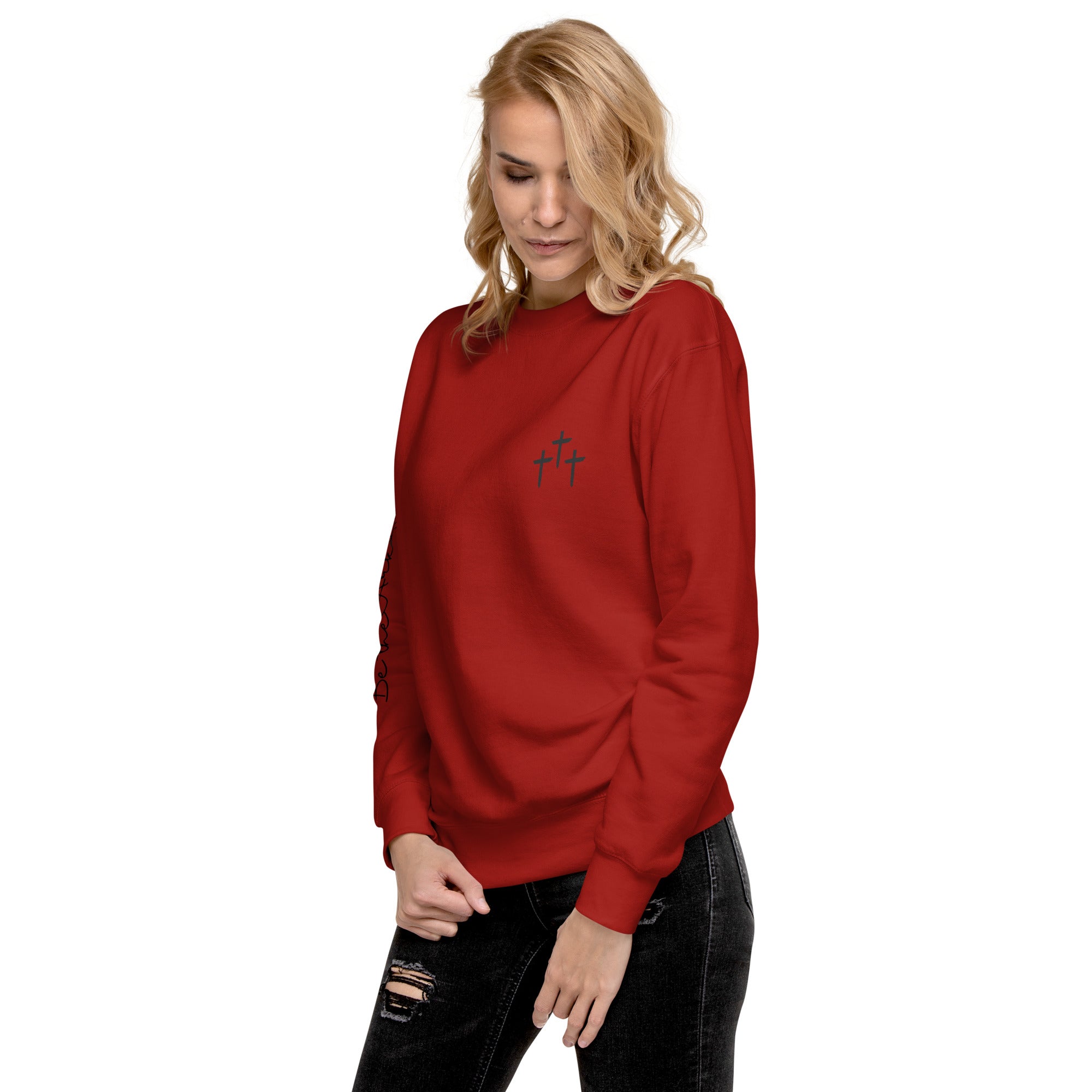 3 Crosses Crewneck with Be The Ark Sleeve Print | Christian Sweatshirt