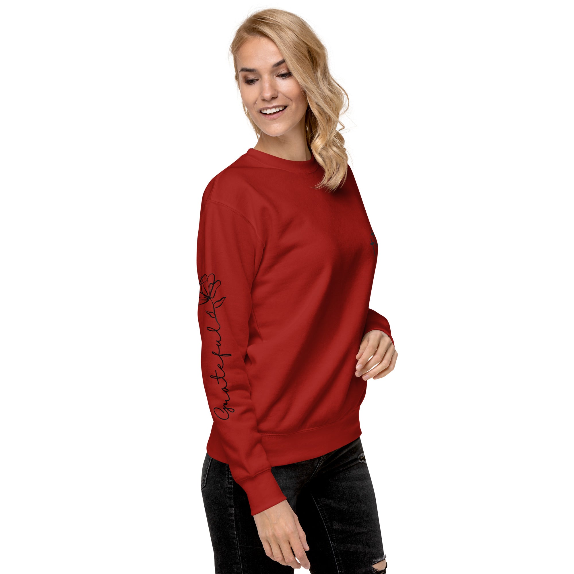 3 Crosses Crewneck with Grateful Sleeve Print | Christian Sweatshirt