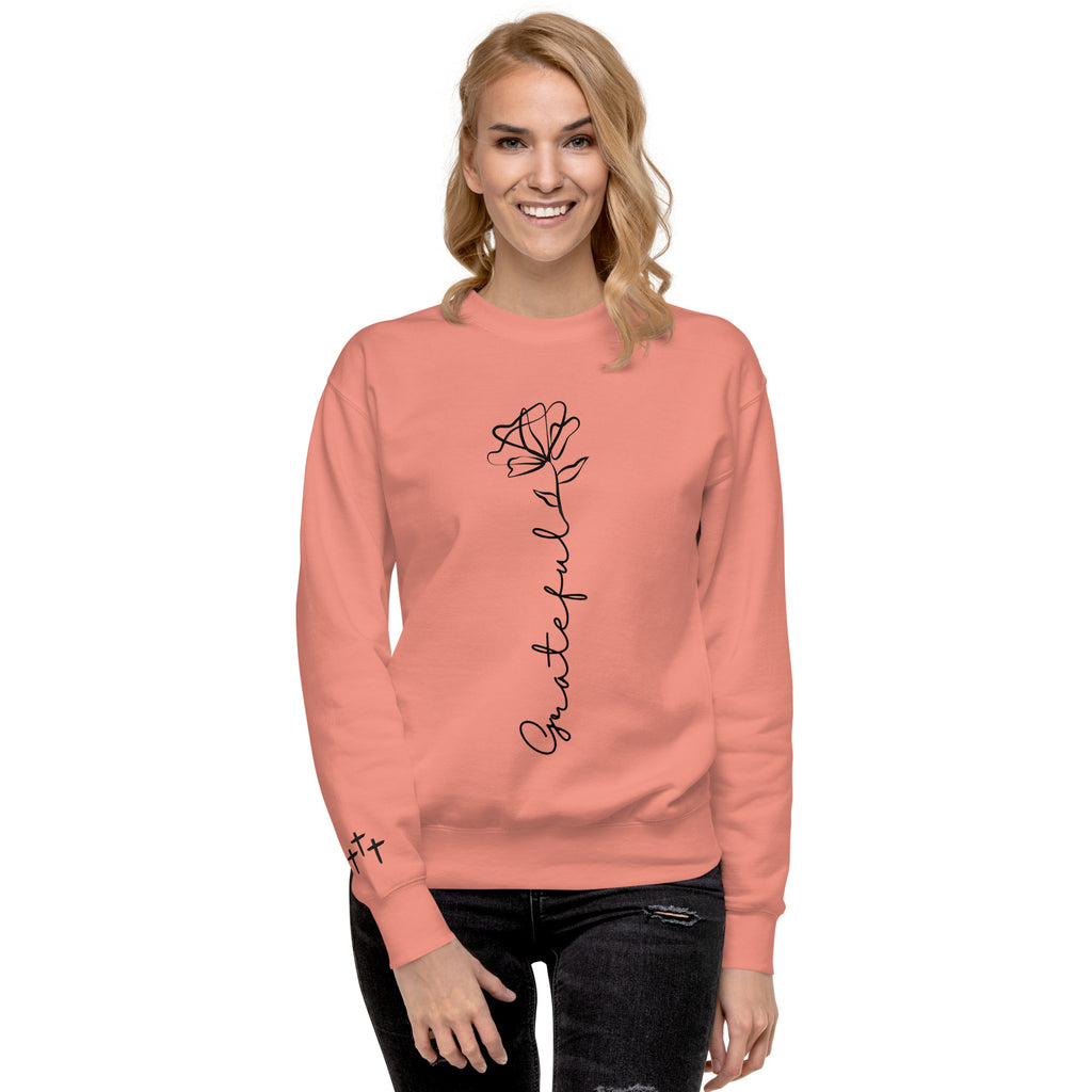 Grateful Rose Premium Crewneck | Women's Christian Sweatshirt