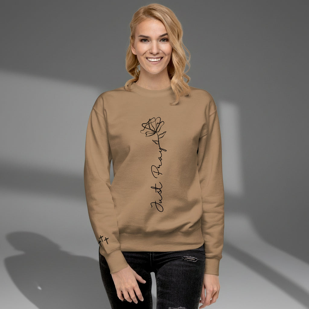 Just Pray Rose Premium Crewneck | Women's Christian Sweatshirt