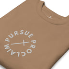 Men's Classic Crewneck Sweatshirt - Pursue and Proclaim Embroidery - Various Colors Christian Faith Sweater
