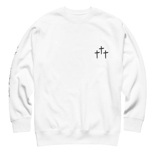 3 Crosses Crewneck with Be The Ark Sleeve Print | Christian Sweatshirt