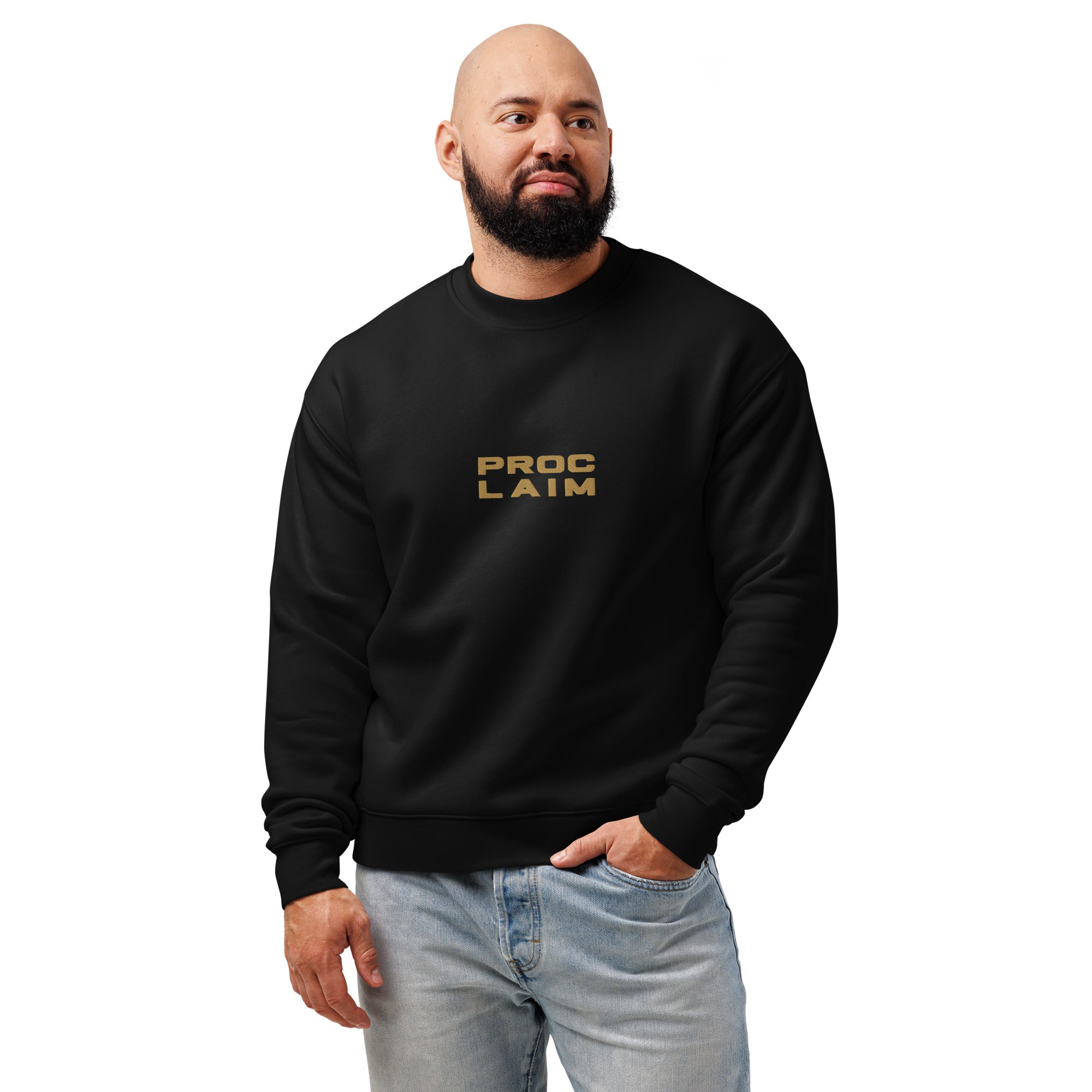 Men's Relaxed Crew Neck Sweatshirt - Proclaim Embroidery - Various Colors Christian Faith Sweater