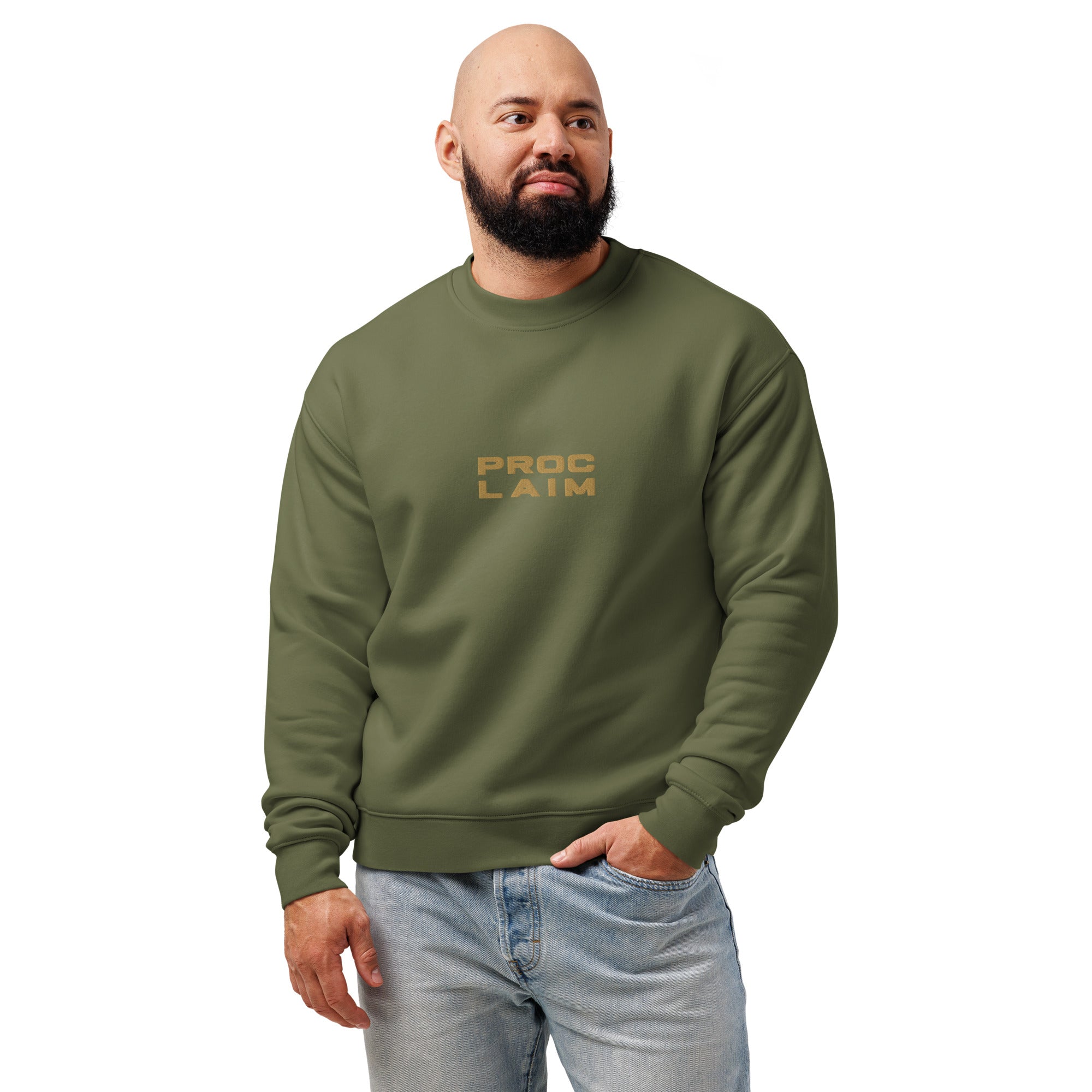 Men's Relaxed Crew Neck Sweatshirt - Proclaim Embroidery - Various Colors Christian Faith Sweater