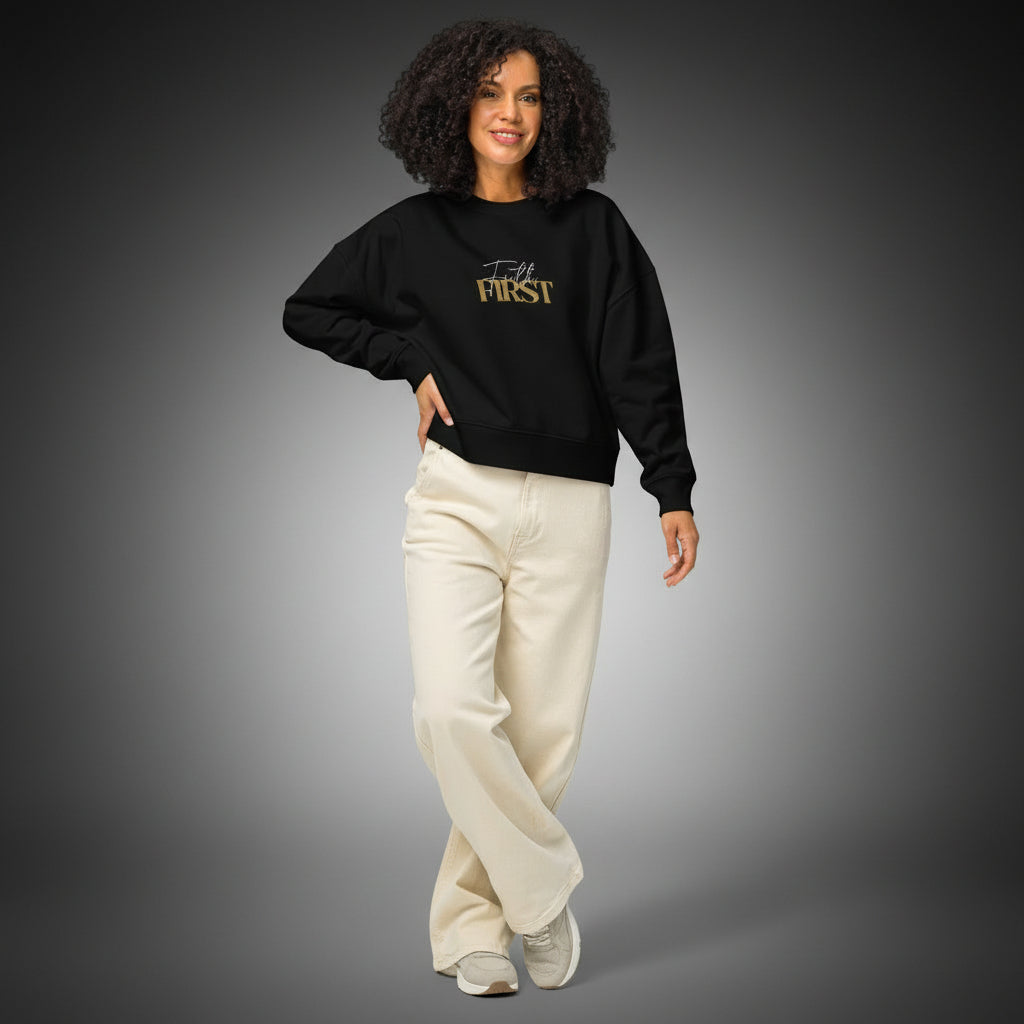Faith First Organic Embroidered Sweatshirt | Matthew 6:33 Crewneck