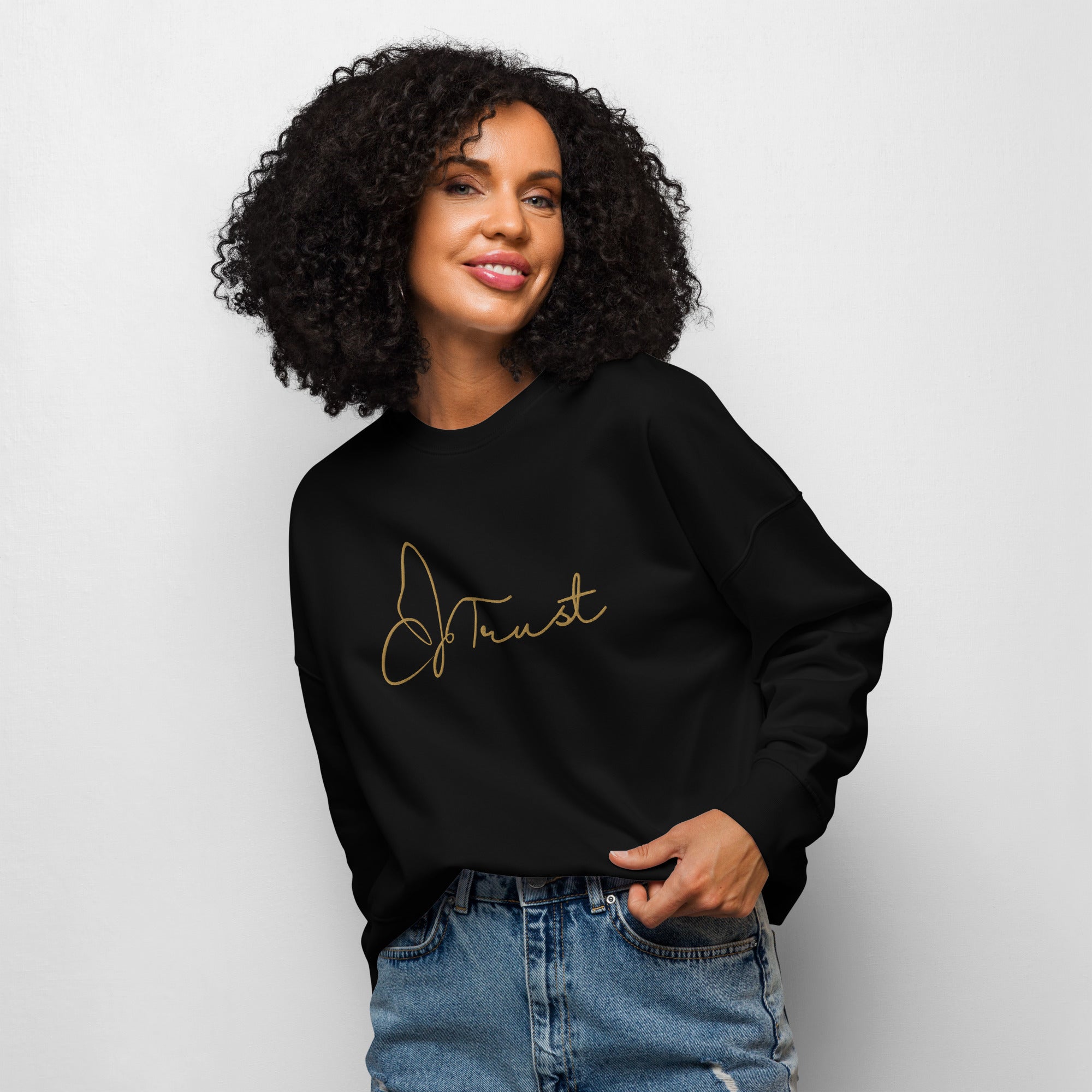 Trust Organic Embroidered Sweatshirt | 3 Crosses Wrist Detail