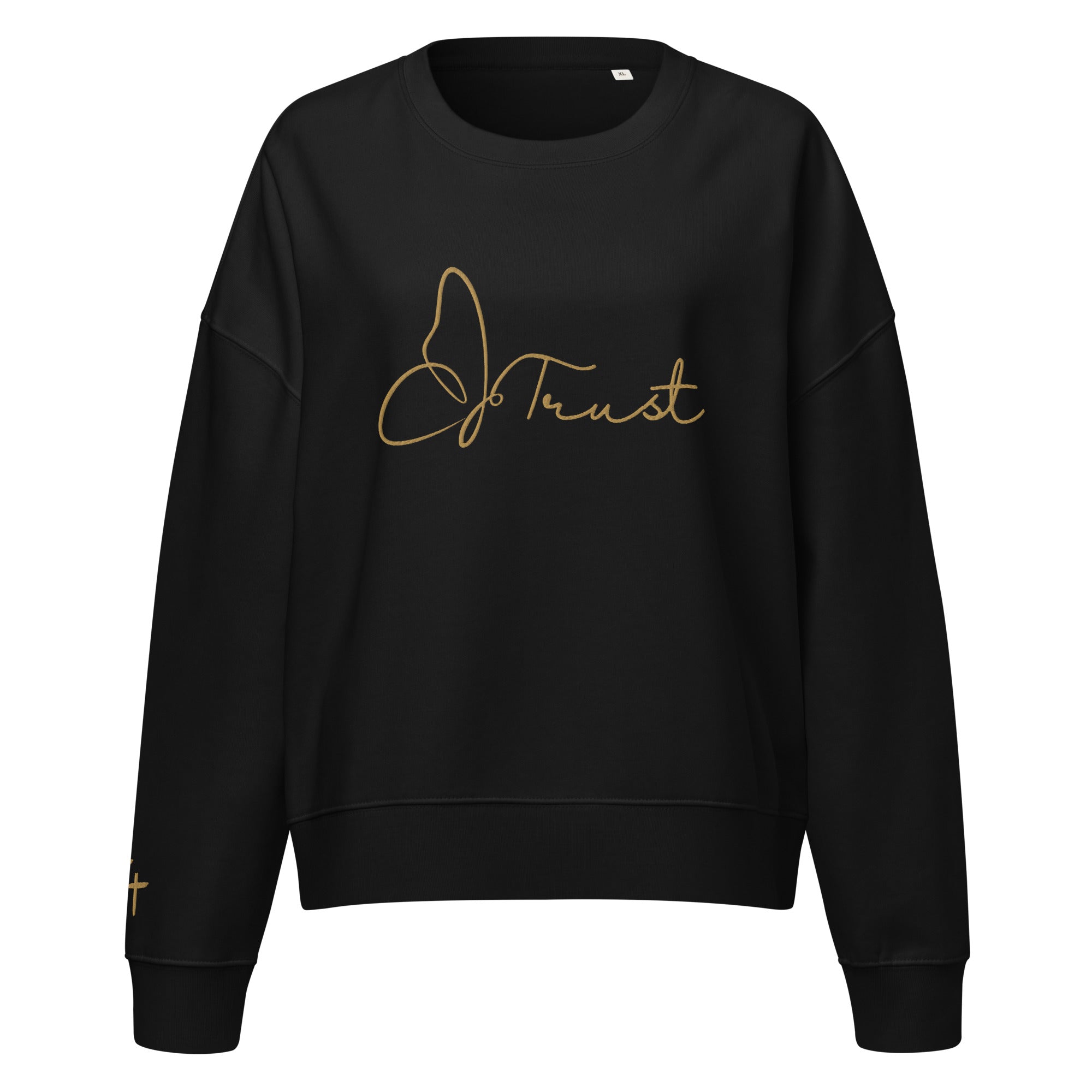 Trust Organic Embroidered Sweatshirt | 3 Crosses Wrist Detail