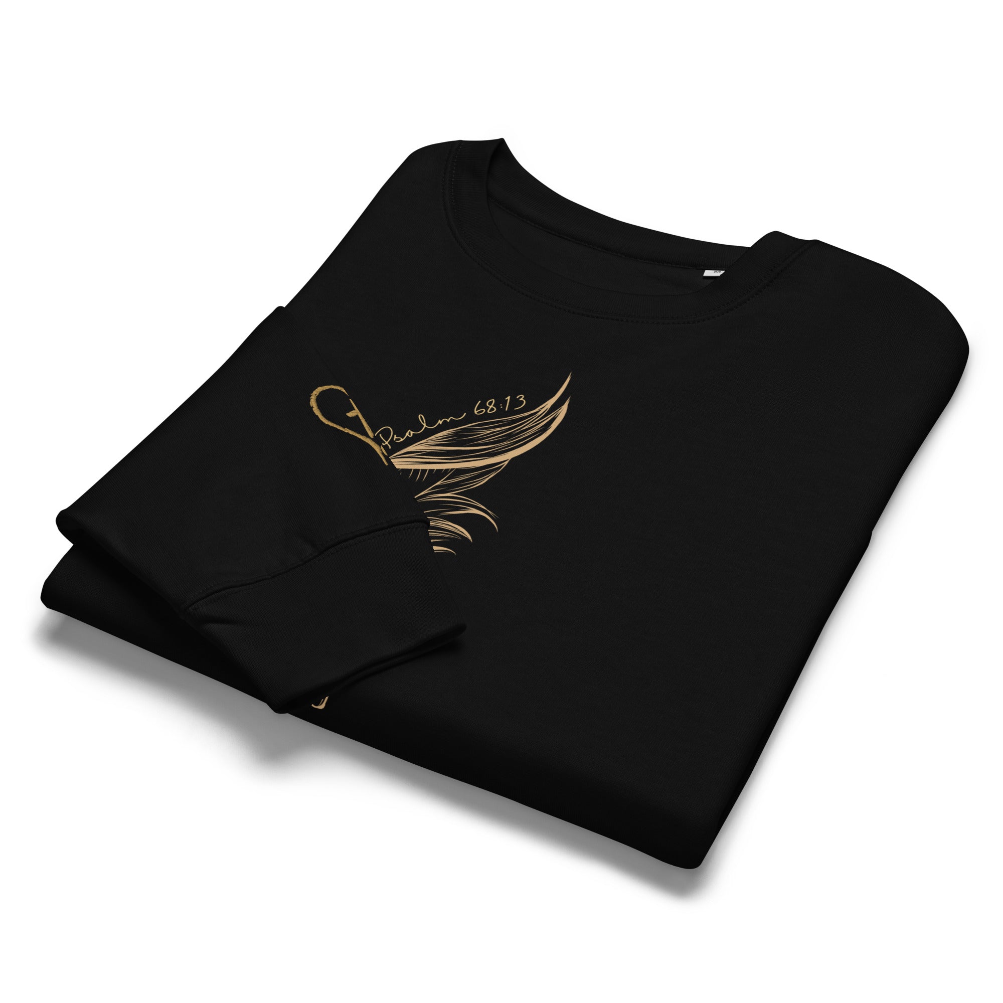 Psalm 68:13 Organic Sweatshirt | Feather Print with Wrist Embroidery