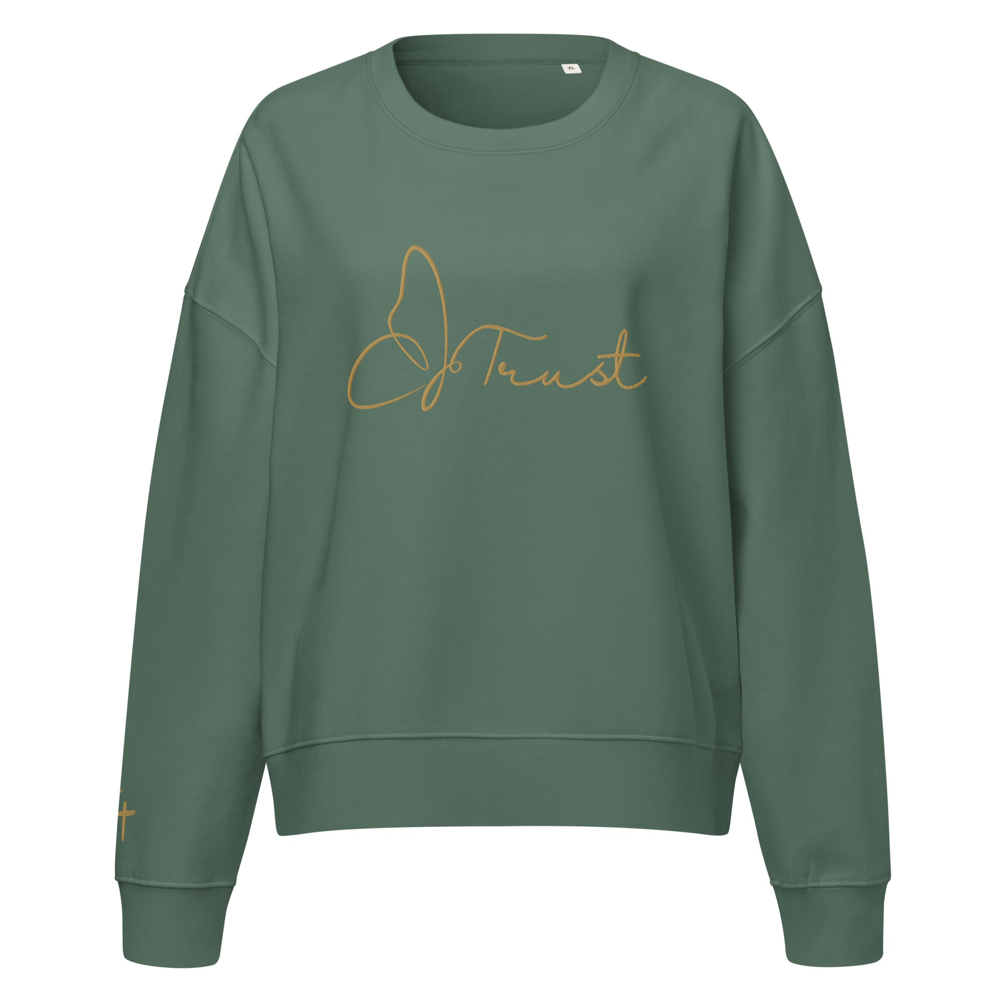 Trust Organic Embroidered Sweatshirt | 3 Crosses Wrist Detail