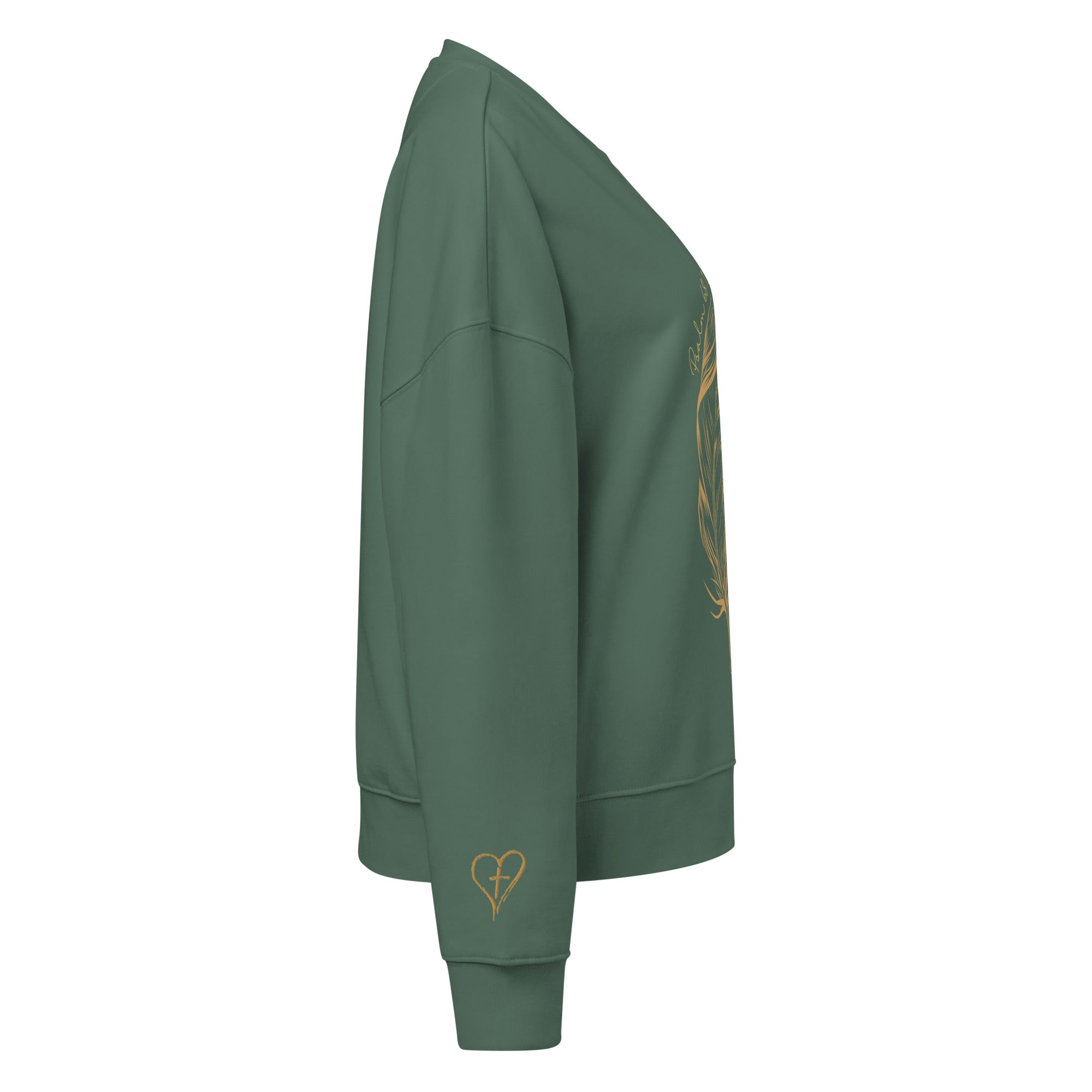 Psalm 68:13 Organic Sweatshirt | Feather Print with Wrist Embroidery