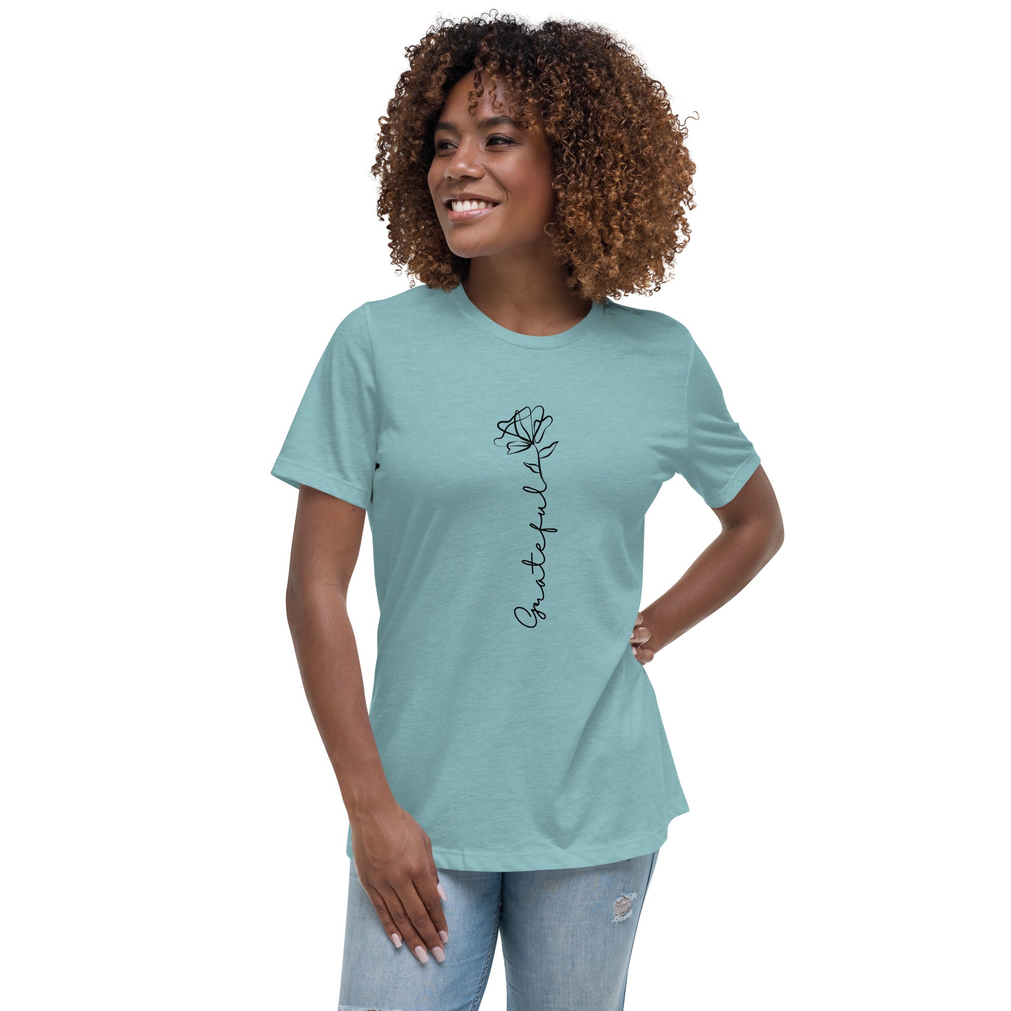 Women's Relaxed Fit T-Shirt - Grateful Print - Various Colors Christian Faith Tee