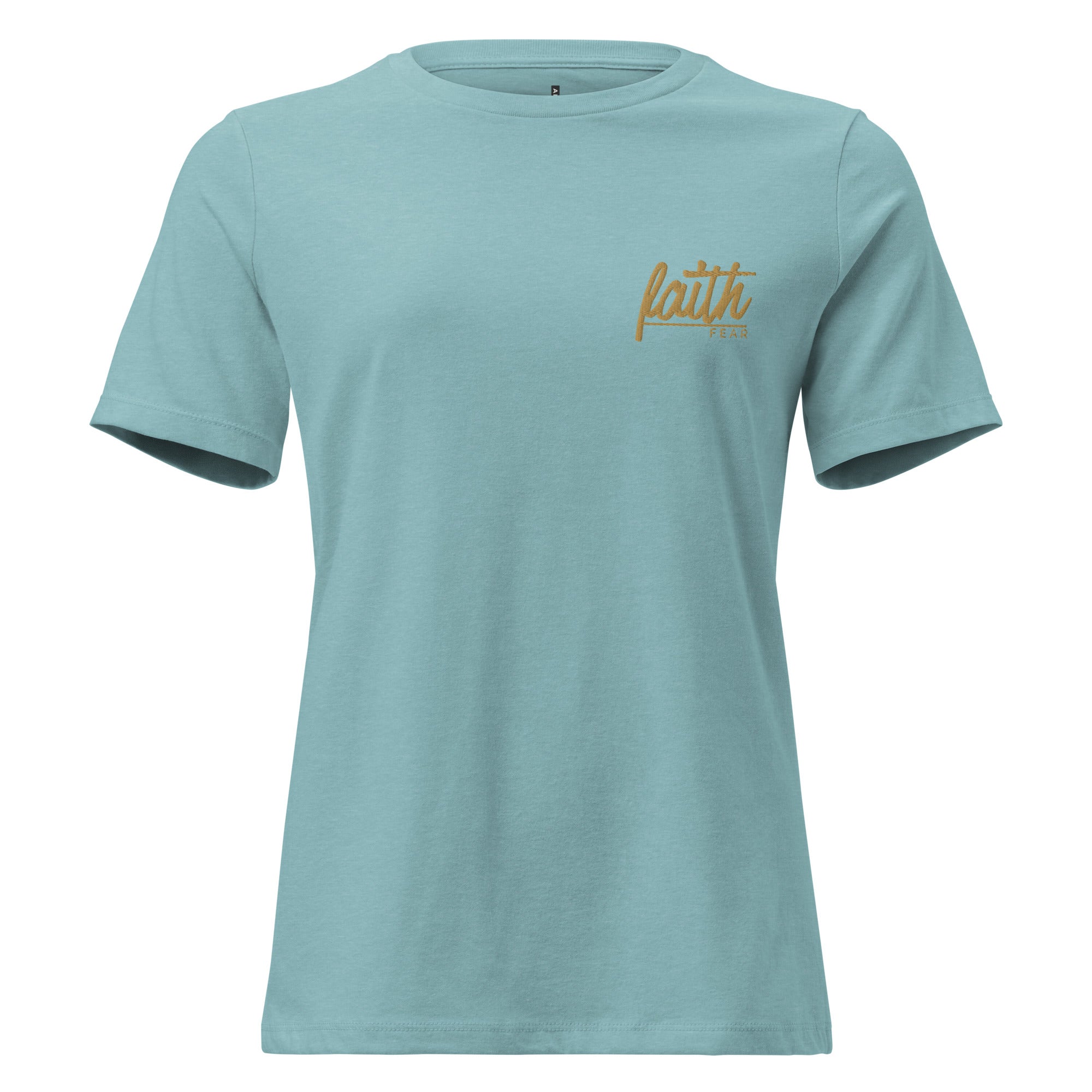 Women's Relaxed Fit T-Shirt - Faith Over Fear Embroidery - Various Colors Christian Faith Tee