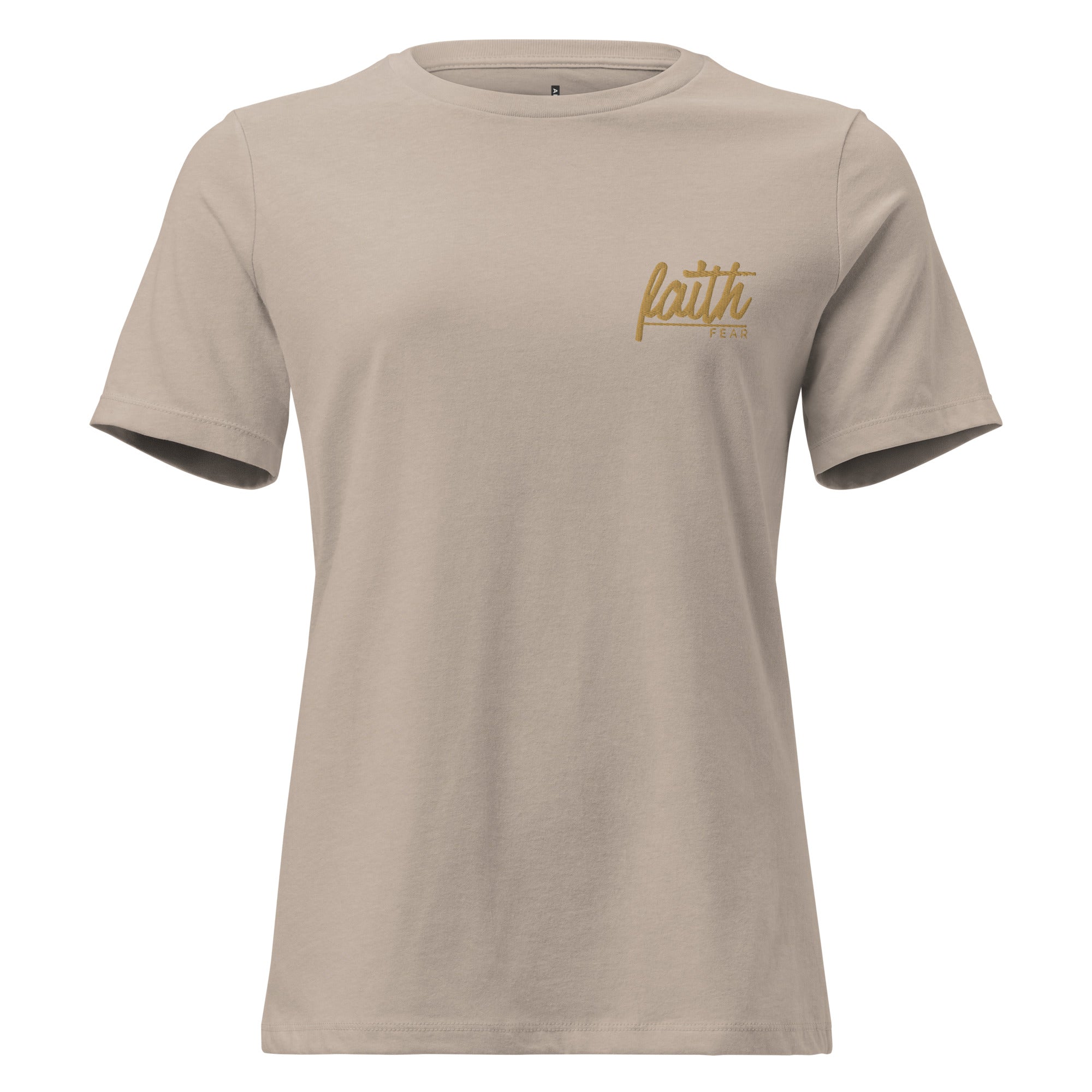 Women's Relaxed Fit T-Shirt - Faith Over Fear Embroidery - Various Colors Christian Faith Tee