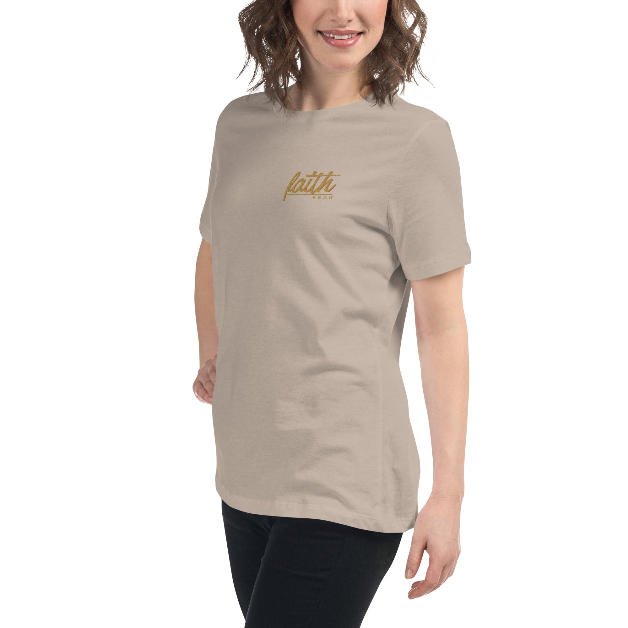 Women's Relaxed Fit T-Shirt - Faith Over Fear Embroidery - Various Colors Christian Faith Tee