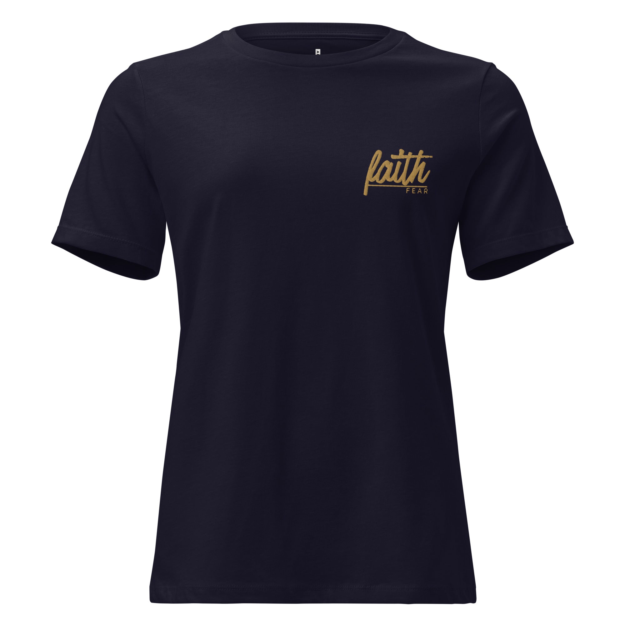 Women's Relaxed Fit T-Shirt - Faith Over Fear Embroidery - Various Colors Christian Faith Tee