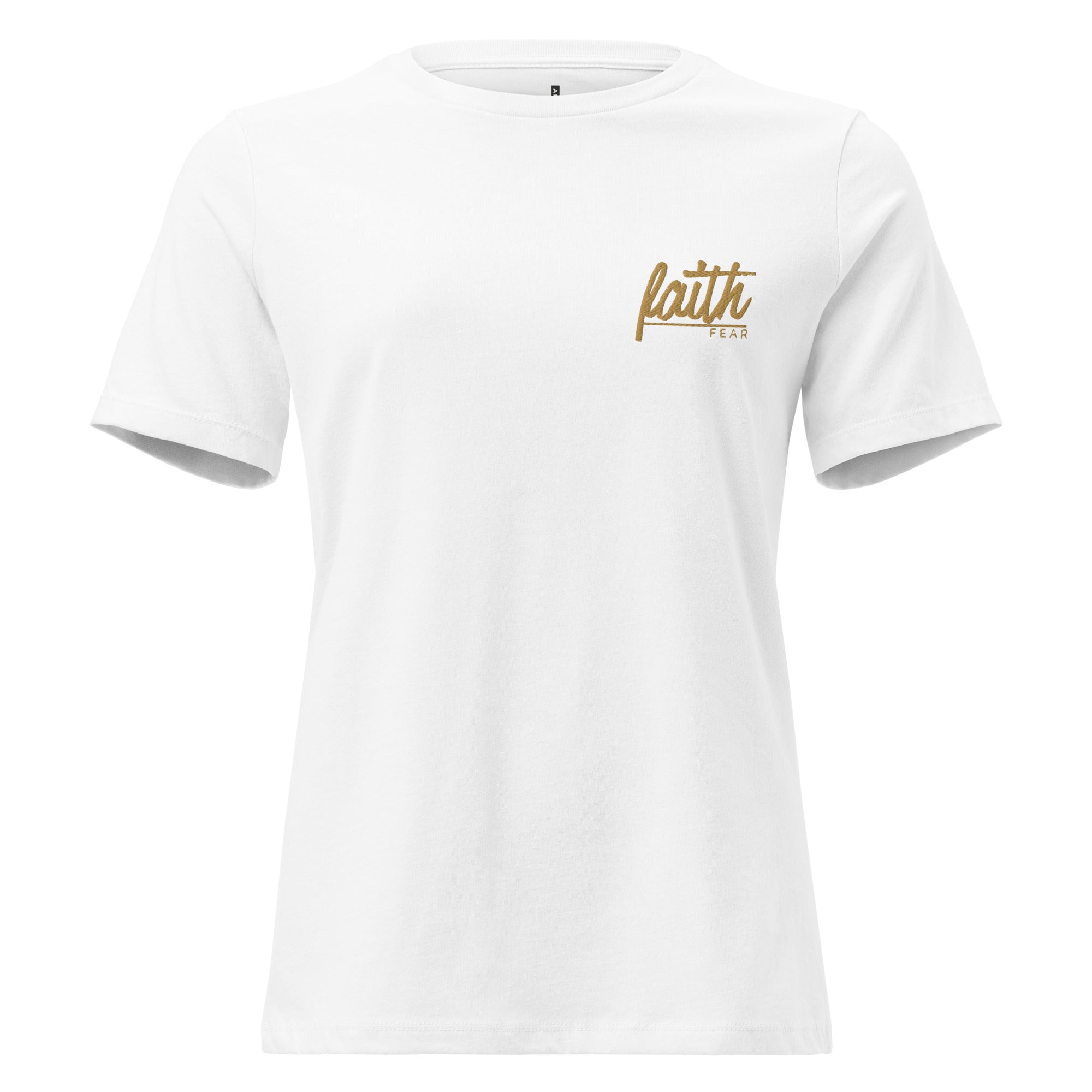 Women's Relaxed Fit T-Shirt - Faith Over Fear Embroidery - Various Colors Christian Faith Tee